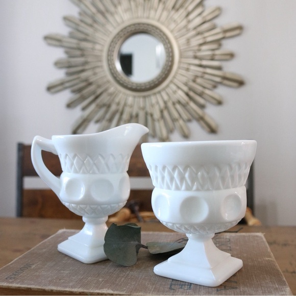 Mckee Plymouth Other - McKee Plymouth Thumbprint Milkglass pedestal and sugar